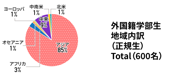 外国籍学部生地域内訳（正規生）